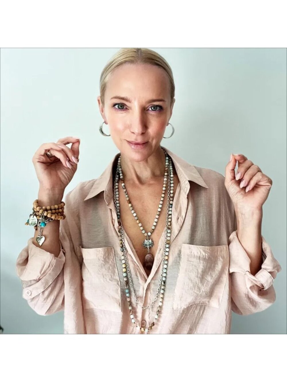 Katia Designs "Have Faith" Lotus Amazonite Long Chain Fusion Necklace - Picture 5 of 6